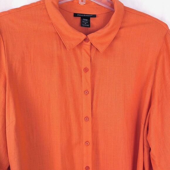 Ashley Stewart Orange Linen Rayon Button Front Size 20 Long Sleeve Shirt - Picture 2 of 6